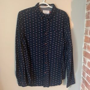 Large Denim & Flower button down shirt